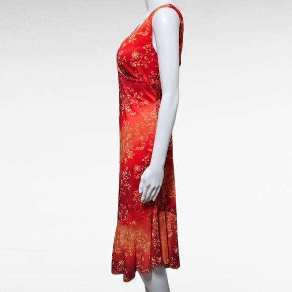 Vintage Giorgio Fiorlini 90s Orange & Red Ombre Floral Assymetric Dress Large - Picture 2 of 7